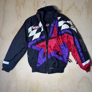 Vintage HJC Racing Jacket XS 90s Retro Colorblock Nylon Puffer Made in Korea
